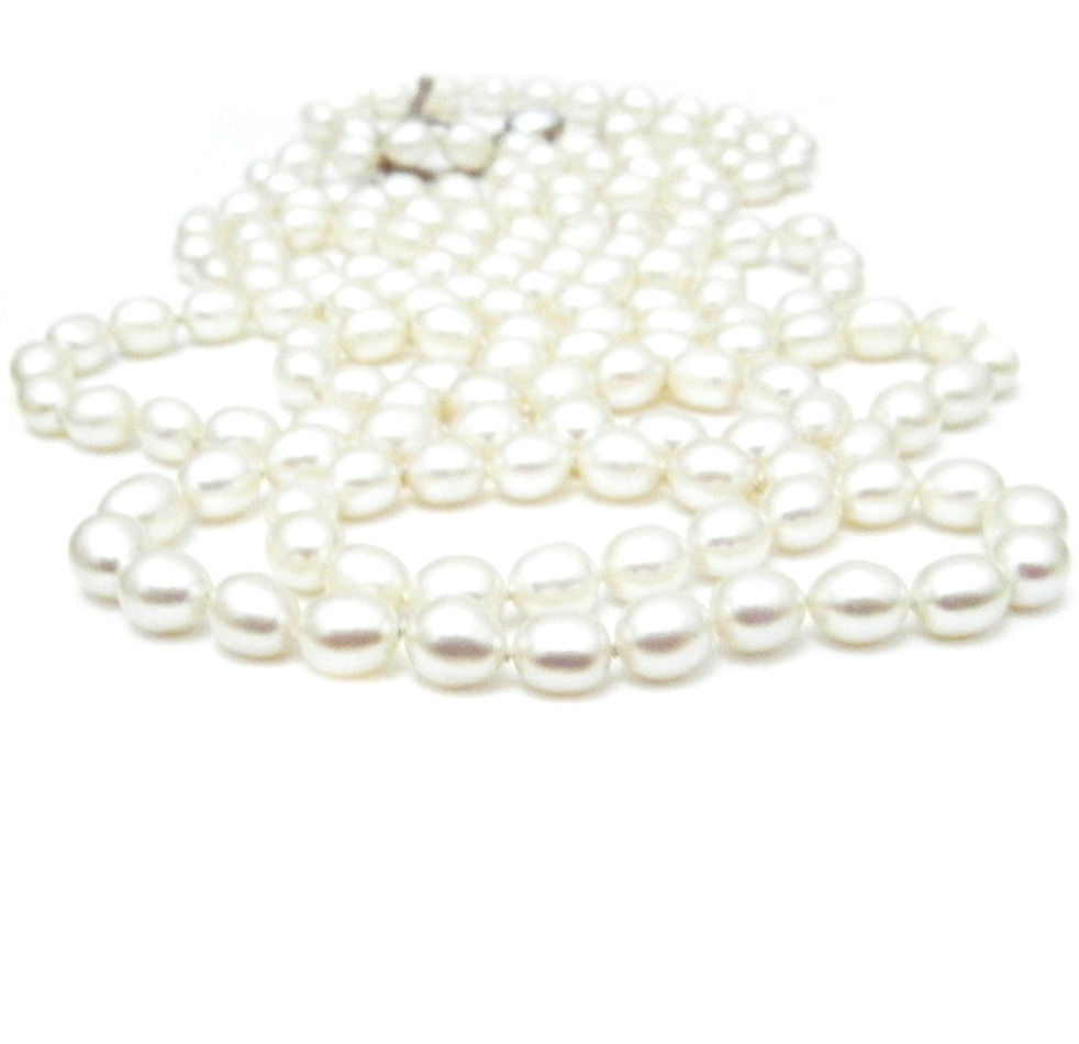 White Elliptical 5.8-6.5mm Long Necklace